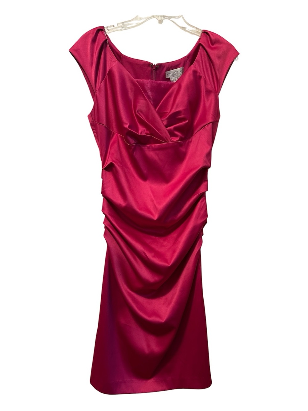 Newport News Fuchsia Satin Midi Dress with Draped Bodice - Vintage